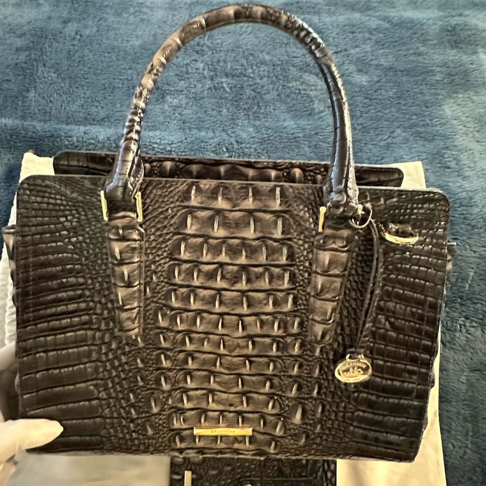 Brahmin Elegant Crocodile Embossed Grey Handbag with matching credit card wallet